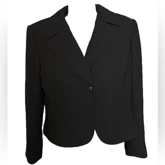 Liz Claiborne Classy Single Button Fitted Black Suit Blazer - 12 - Picture 1 of 4